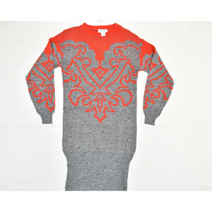 Dressy Tessy Women Sweater Dress Geometric Crew Neck Acrylic Gray Size S VTG USA